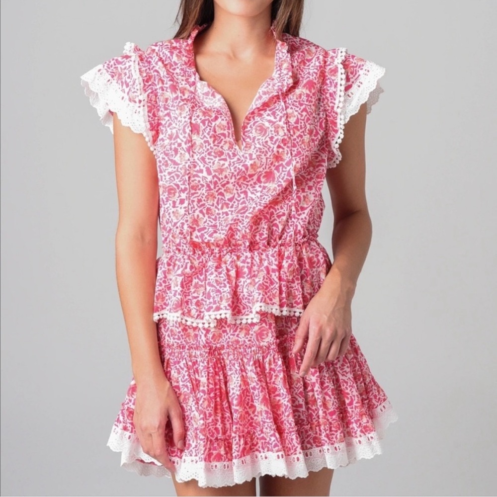 Pink Floral Lace Trim Dress
